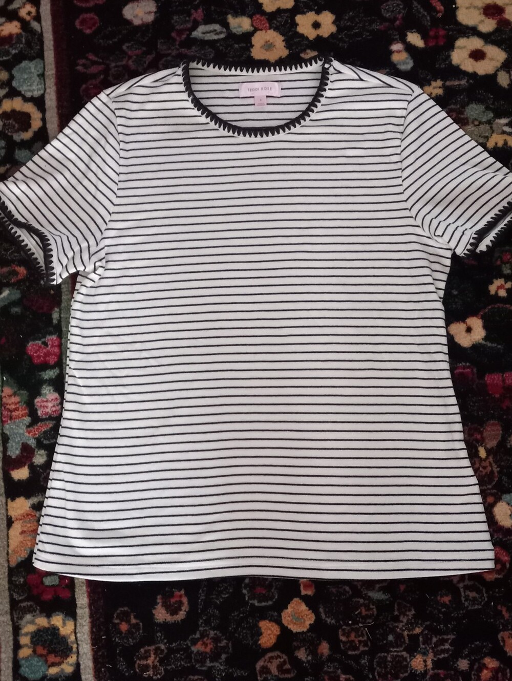 Teddi Rose White Top with Black Stripes and Trim
